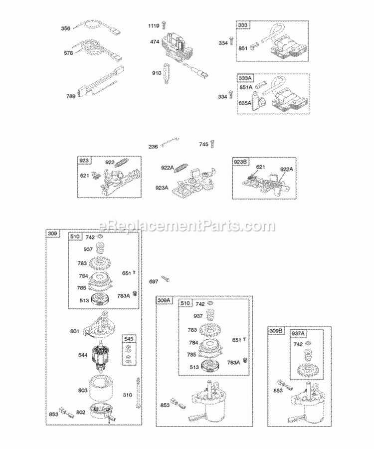 Alternator Electric Starter Electrical Flywheel Brake Ignition Diagram and Parts List for 125H02-0110-D1  Briggs and Stratton Engine